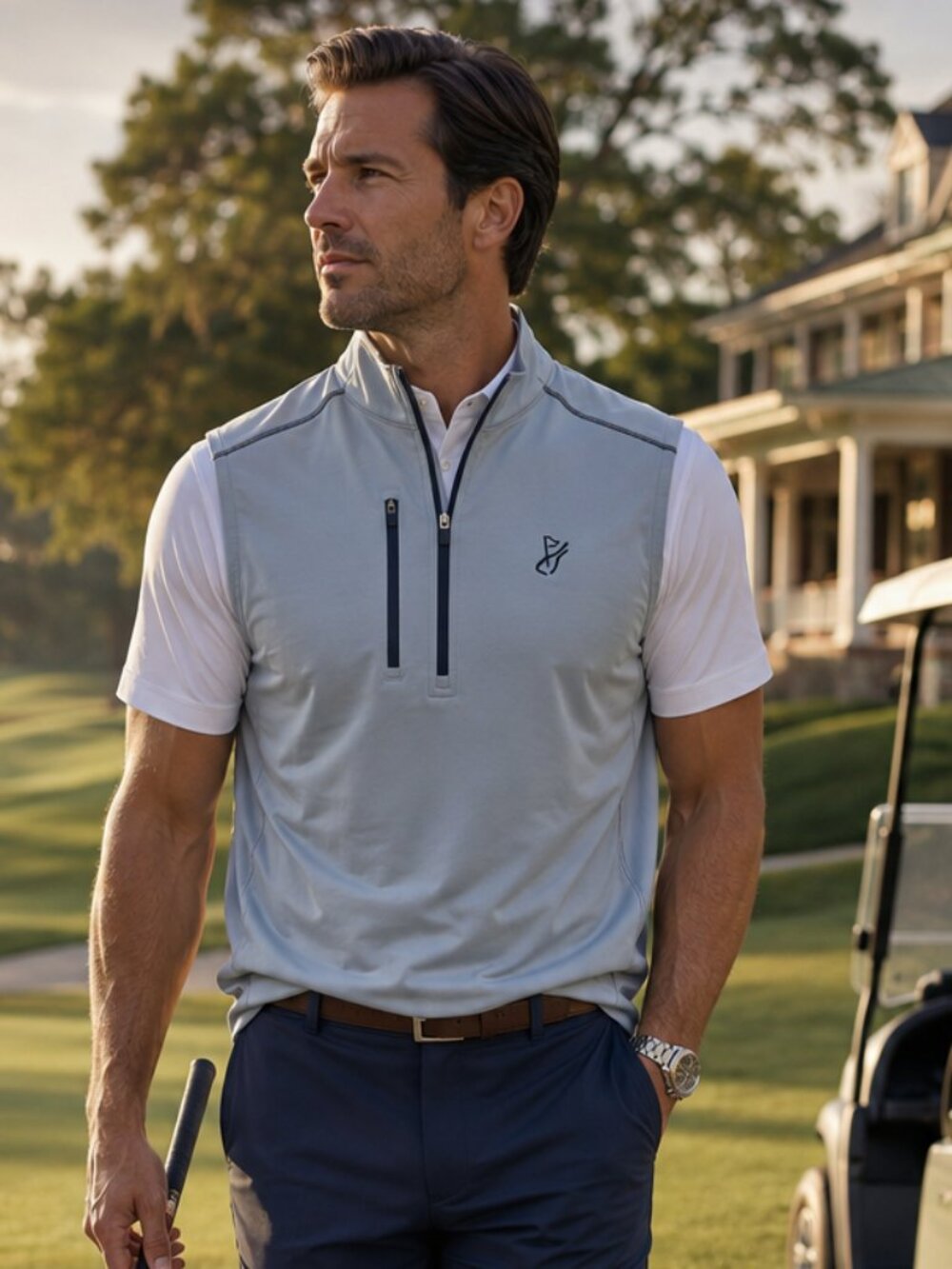 FootJoy FJ Performance Golf Vest Men's Medium Gray Blue 1/4 Zip Stretch